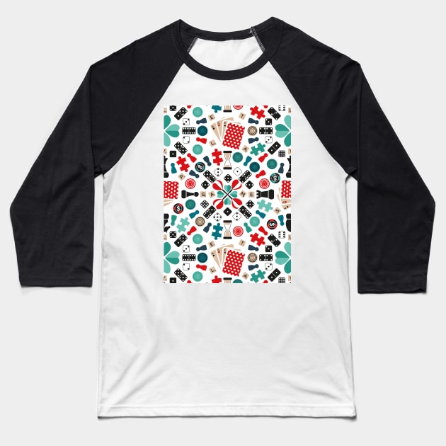 Wanna play? // pattern // white background teal red mint brown black and white game pieces Baseball T-Shirt by SelmaCardoso